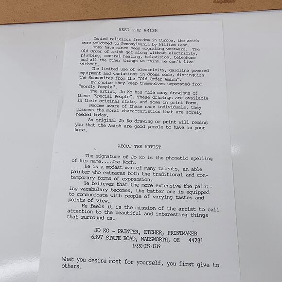 Vintage Amish Country Pencil Drawing Print Signed JO K0 10x12 Barn Horse Buggy - Picture 11 of 14